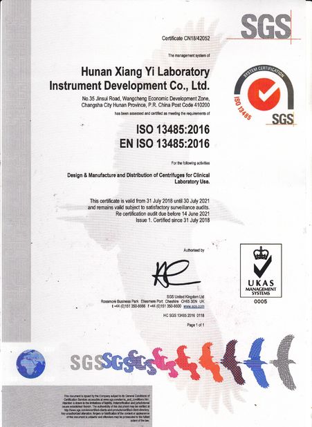 China Hunan Xiangyi Laboratory Instrument Development Co., Ltd. Certificaten